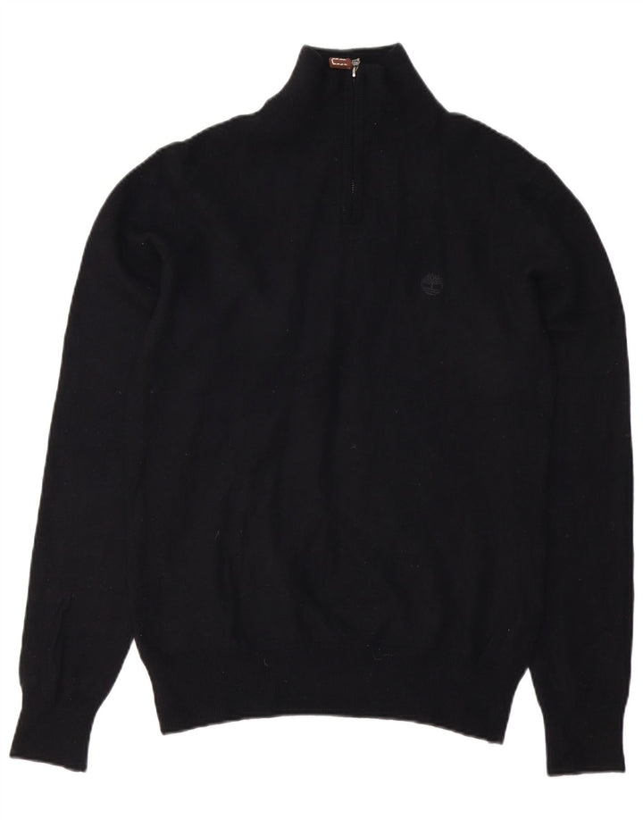 TIMBERLAND Mens Zip Neck Jumper Sweater Small Black Cashmere