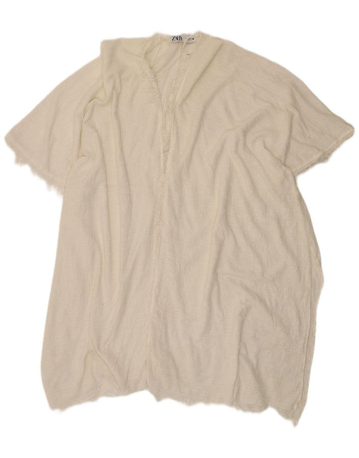 Zara Womens Longline Short Sleeve Oversized Cardigan Top UK 14 Medium White