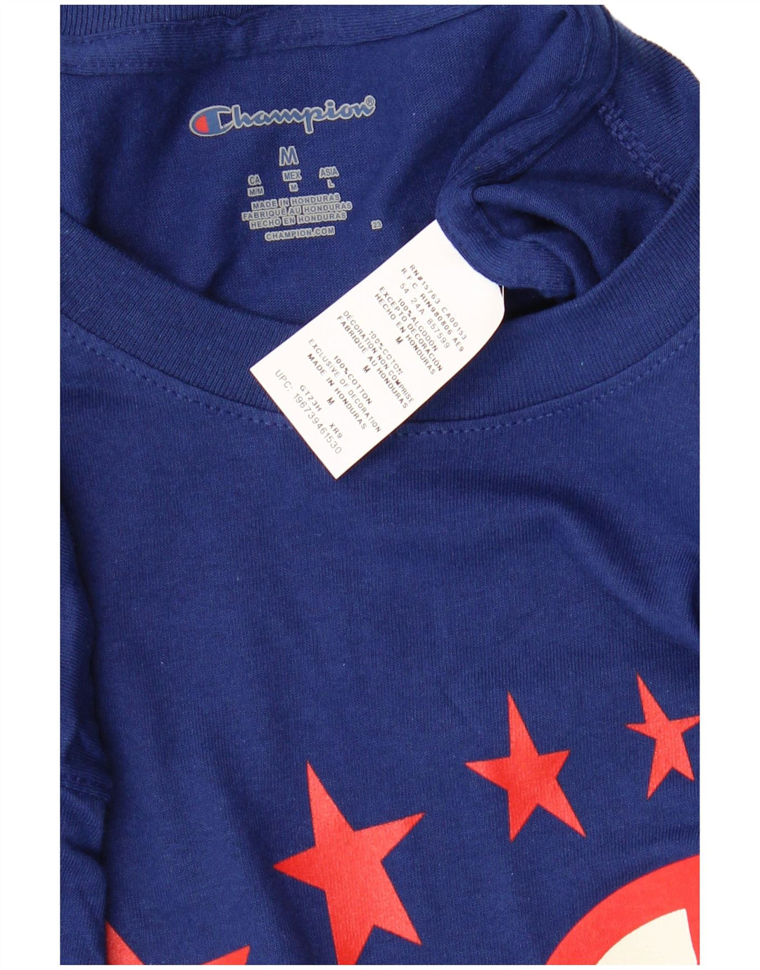 CHAMPION Mens Graphic T-Shirt Top Medium Navy Blue Cotton