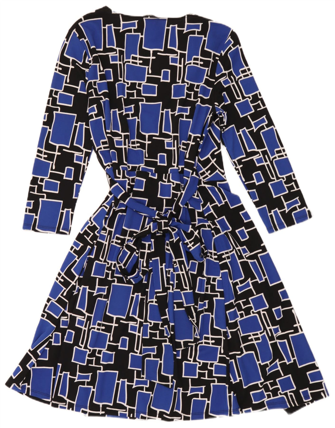Dkny Womens 3/4 Sleeve Wrap Dress One Size Blue Geometric Polyester
