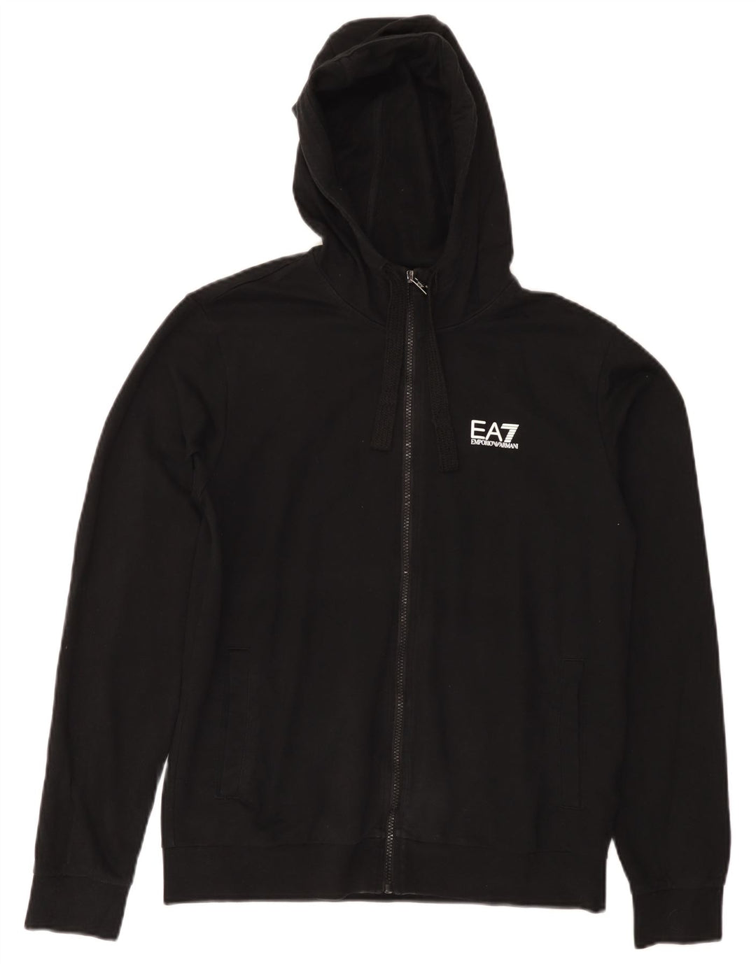 EMPORIO ARMANI Womens Zip Hoodie Sweater UK 14 Medium Black Cotton