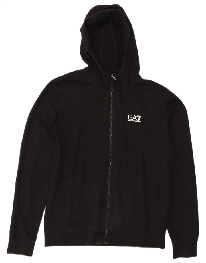 EMPORIO ARMANI Womens Zip Hoodie Sweater UK 14 Medium Black Cotton
