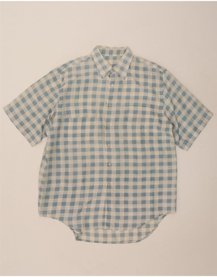 Vintage Mens Short Sleeve Shirt Large Blue Check