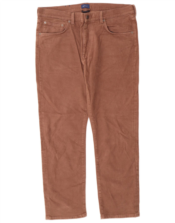 GANT Mens Straight Casual Trousers W38 L30 Brown Cotton