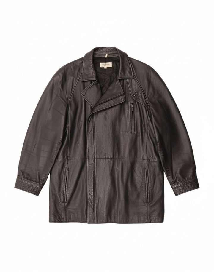 VINTAGE Mens Leather Coat IT 50 Large Black