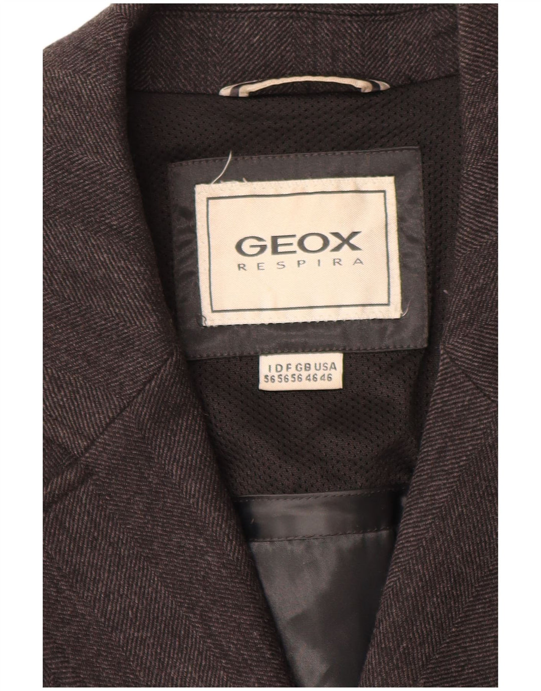 GEOX Mens Overcoat UK 46 3XL Grey Herringbone Wool