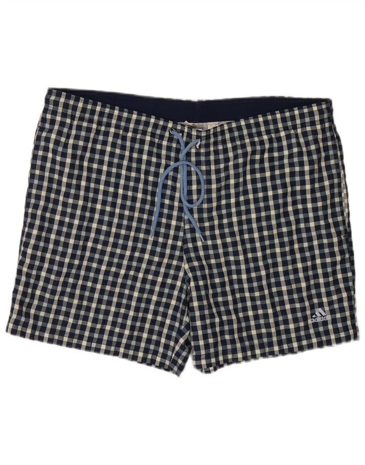 Adidas Mens Regular Swimming Shorts Large Blue Check Polyester