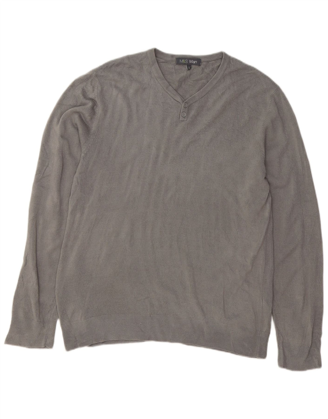 Marks & Spencer Mens V-Neck Jumper Sweater Large Grey Acrylic