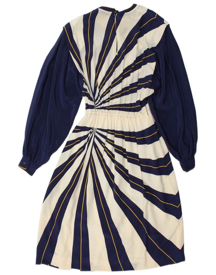 VINTAGE Womens Long Sleeve A-Line Dress IT 42 Medium Navy Blue Striped
