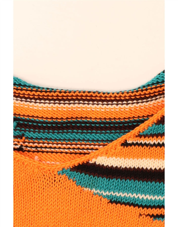 VINTAGE Womens Jumper Dress UK 12 Medium Orange Striped