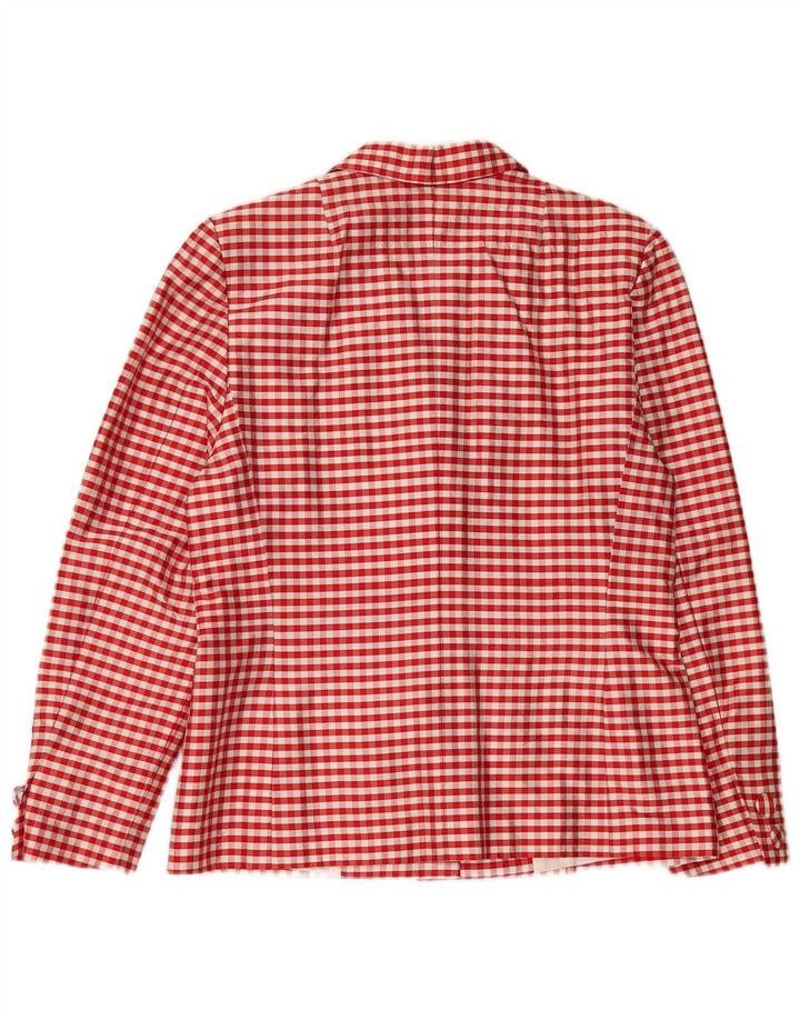 VINTAGE Womens 3 Button Blazer Jacket UK 14 Medium Red Gingham Viscose