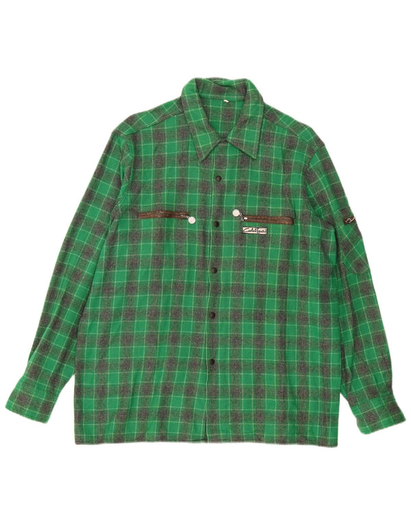 Vintage Mens Flannel Shirt IT 52 Large Green Check Wool