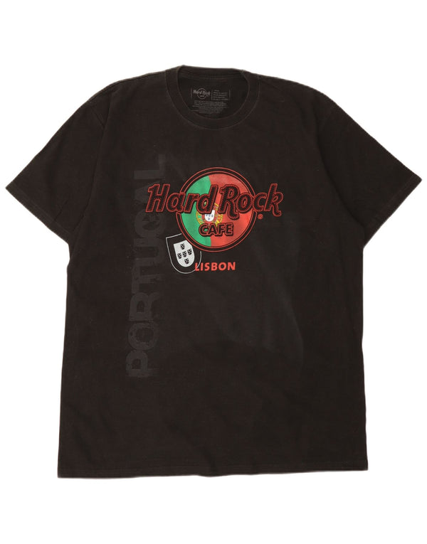 Hard Rock Cafe Mens Lisbon Graphic T-Shirt Top Large Black Cotton