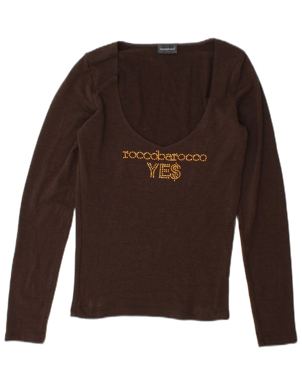 Roccobarocco Womens Graphic Top Long Sleeve UK 12 Medium Brown