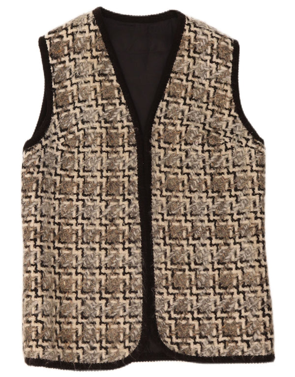 Vintage Womens Open Gilet UK 14 Medium Beige Geometric