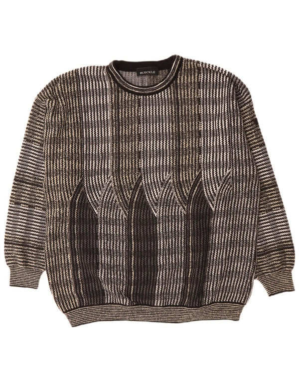 Bueckle Mens Crew Neck Jumper Sweater IT 56 2XL Grey Striped Polyacrylic