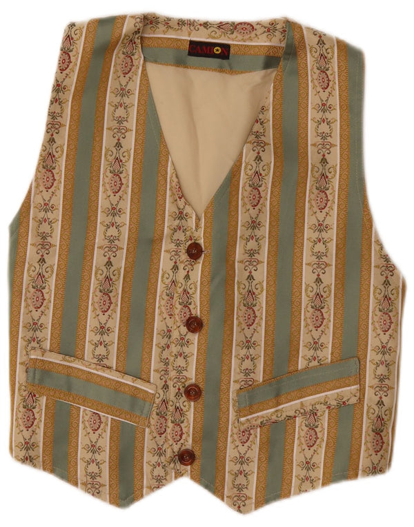 VINTAGE Womens Waistcoat UK 10 Small Beige Fair Isle Cotton