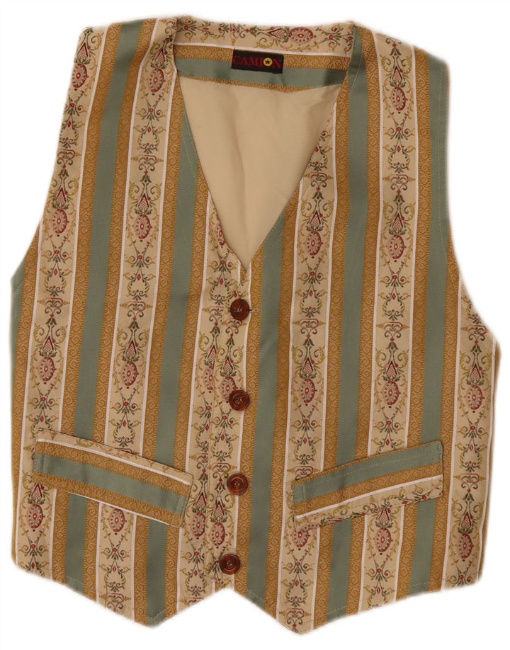 VINTAGE Womens Waistcoat UK 10 Small Beige Fair Isle Cotton