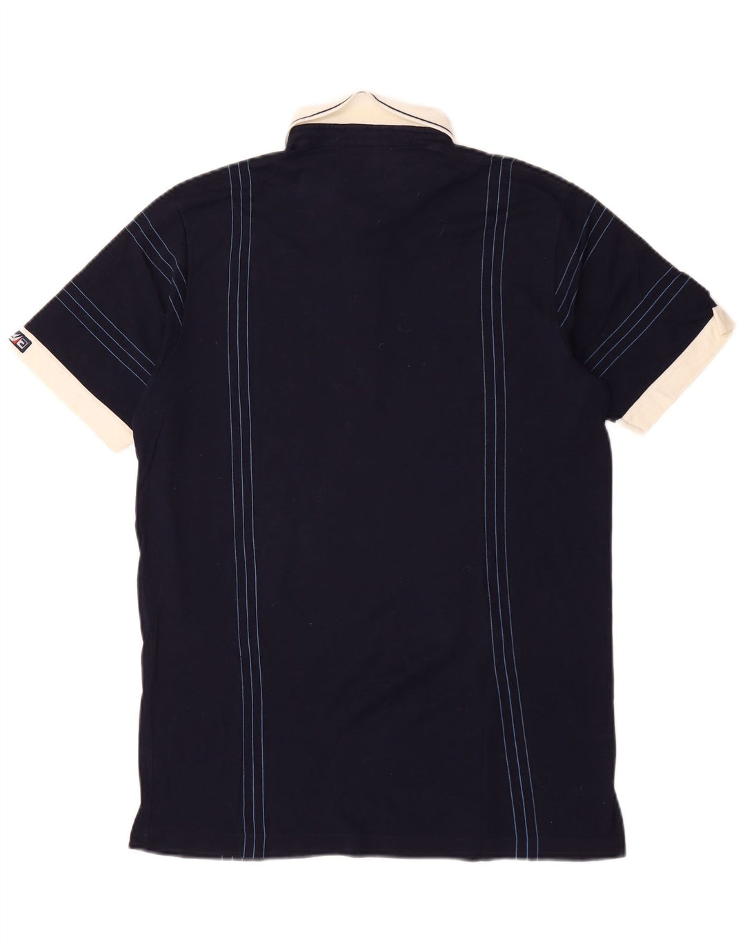 Cagi Mens Polo Shirt Large Navy Blue Striped