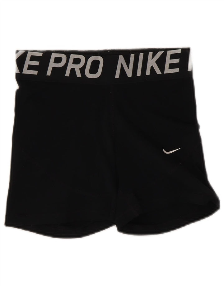 NIKE Womens Dri Fit Graphic Sport Shorts UK 8 Small  Black Polyester