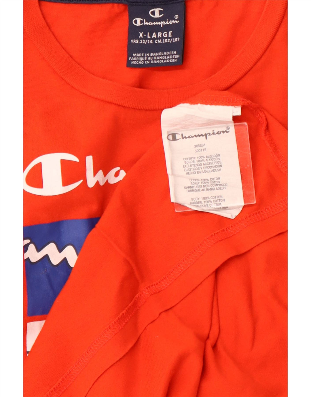 CHAMPION Boys Graphic T-Shirt Top 13-14 Years XL Orange Colourblock Cotton