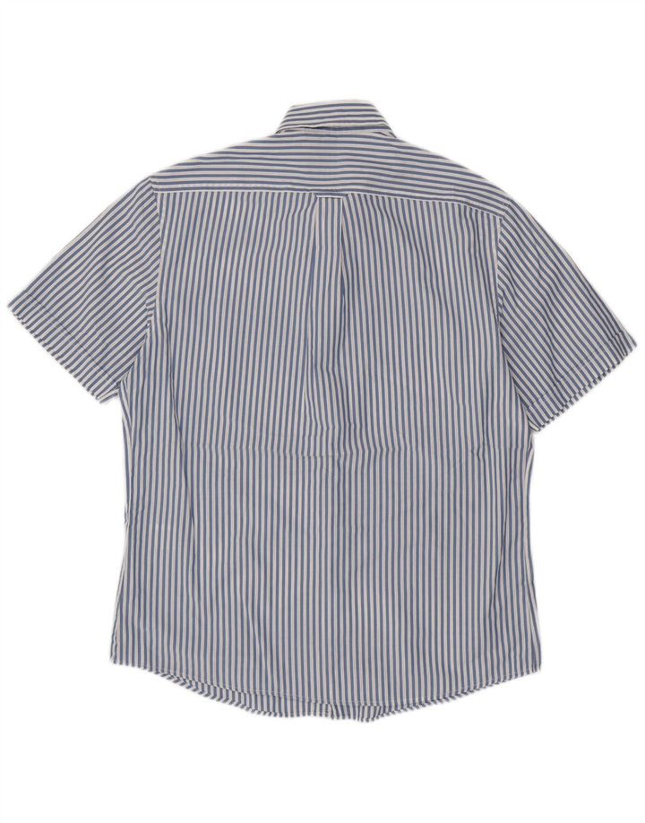 IZOD Mens Short Sleeve Shirt Large Blue Pinstripe Cotton
