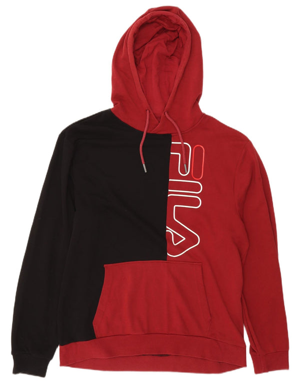 FILA Mens Graphic Hoodie Jumper XL Black Colourblock Cotton