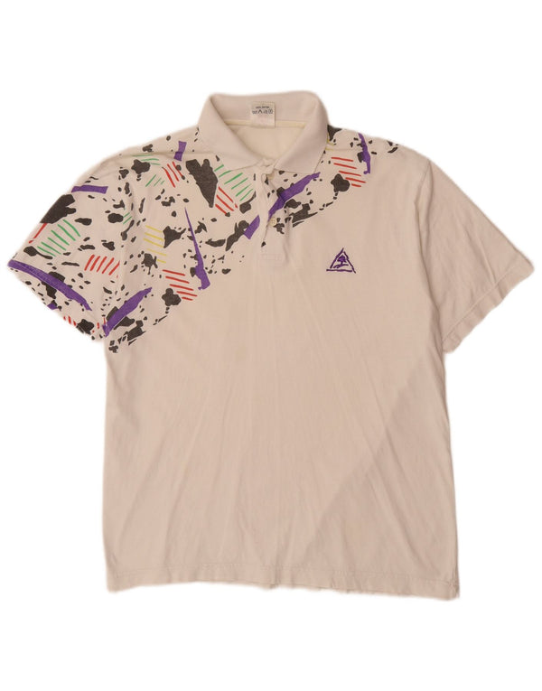 VINTAGE Boys Polo Shirt 15-16 Years Medium White Camouflage Cotton