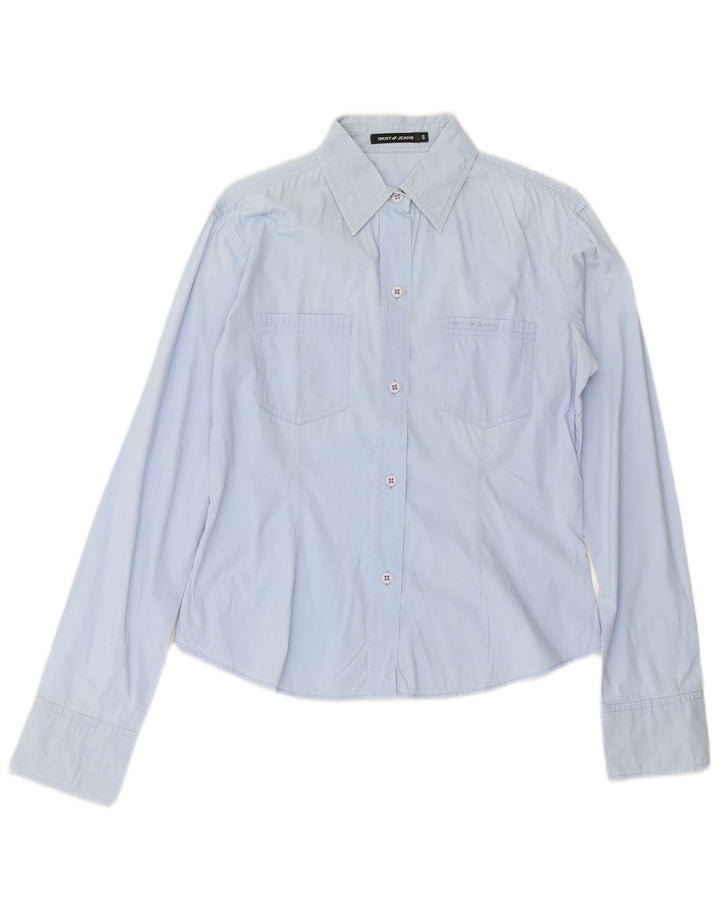 DKNY Womens Shirt UK 10 Small Blue Cotton