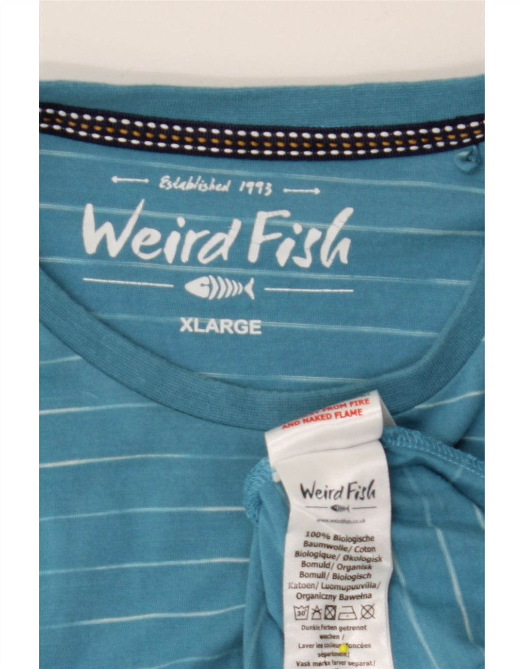 WEIRD FISH Mens T-Shirt Top XL Blue Striped Cotton