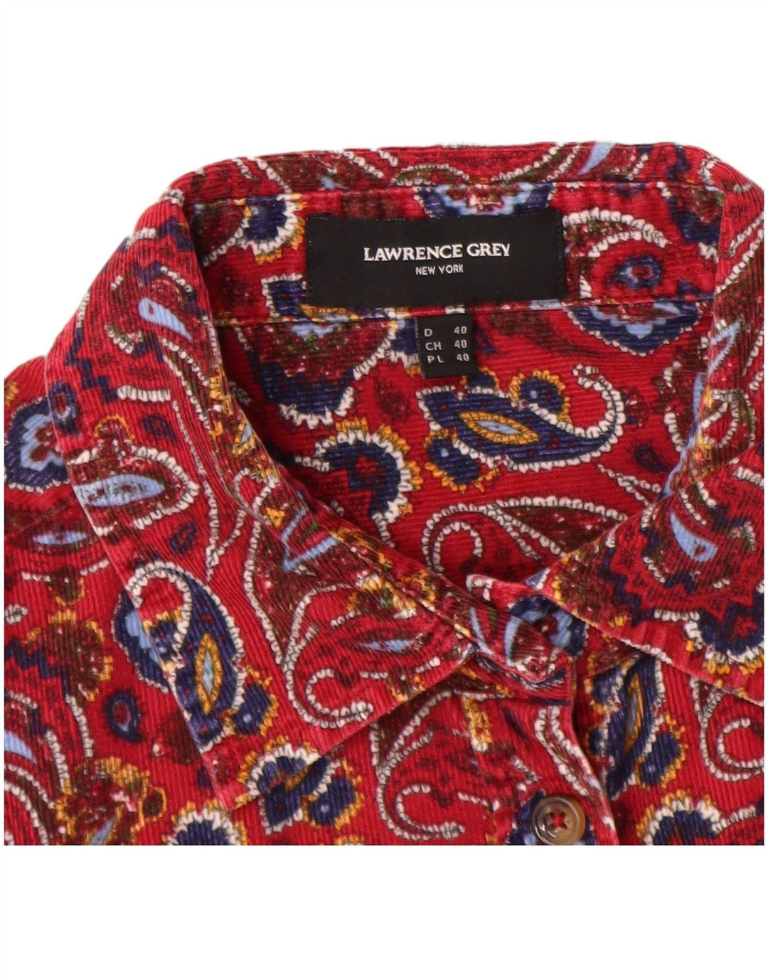 LAWRENCE GREY Womens Corduroy Shirt EU 40 Medium Red Paisley Cotton