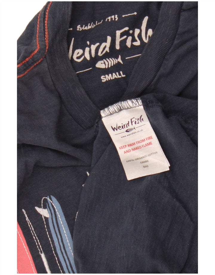 WEIRD FISH Mens Graphic T-Shirt Top Small Navy Blue Cotton