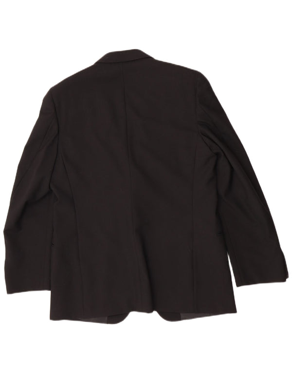 San Remo Mens 1 Button Blazer Jacket IT 54 2XL Black Virgin Wool Classic