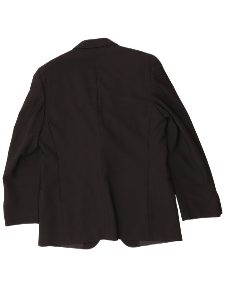 San Remo Mens 1 Button Blazer Jacket IT 54 2XL Black Virgin Wool Classic