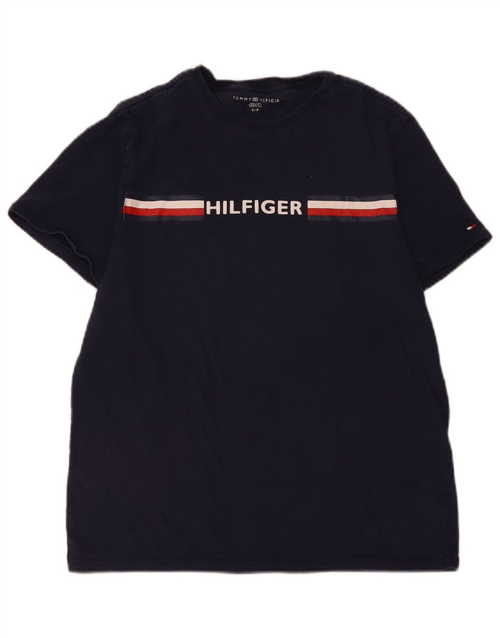 TOMMY HILFIGER Mens Graphic T-Shirt Top Small Navy Blue Colourblock