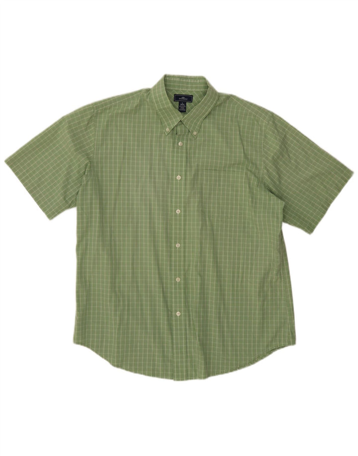DOCKERS Mens Short Sleeve Shirt Size 16 1/2 Large Green Check Cotton