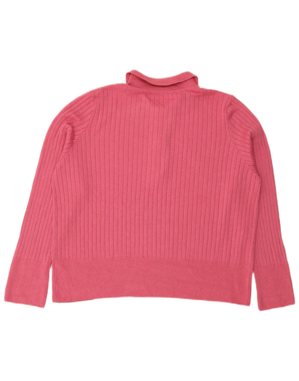 Marks & Spencer Womens Polo Neck Jumper Sweater UK 22 3XL Pink Acrylic
