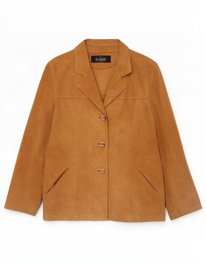 Les Marees Womens Suede Jacket IT 44 Medium Beige Leather