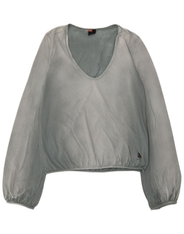 Diesel Womens Crop Top Long Sleeve UK 14 Large Blue Cotton