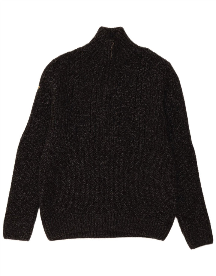 Superdry Mens Zip Neck Jumper Sweater Medium Grey Flecked Acrylic