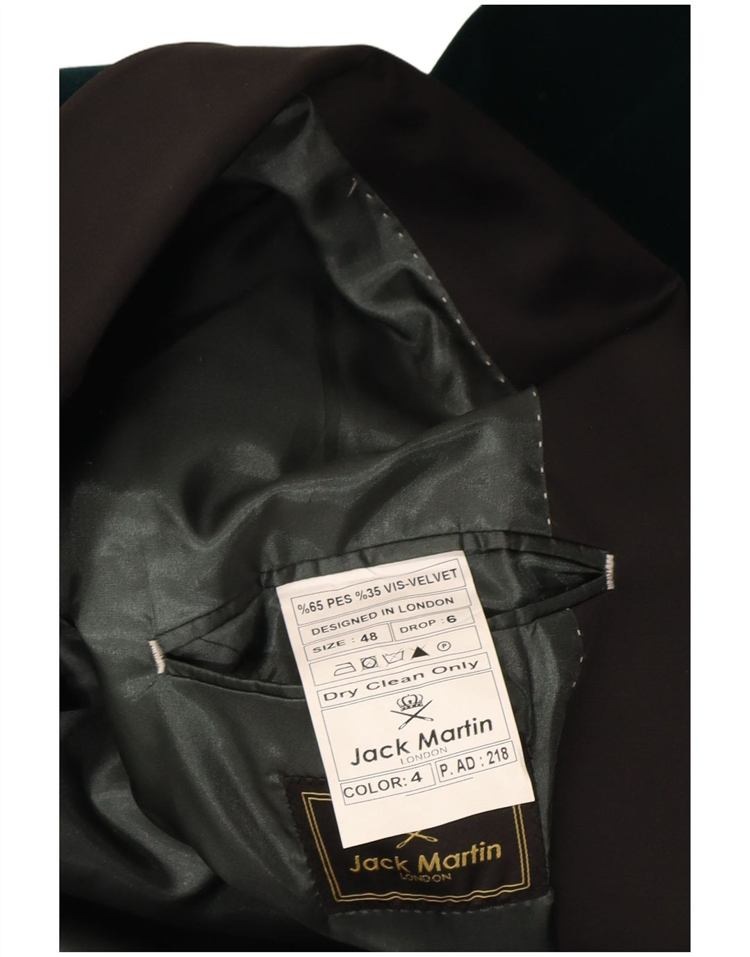 Jack Martin Mens 1 Button Velvet Blazer Jacket IT 48 Medium Green Polyester