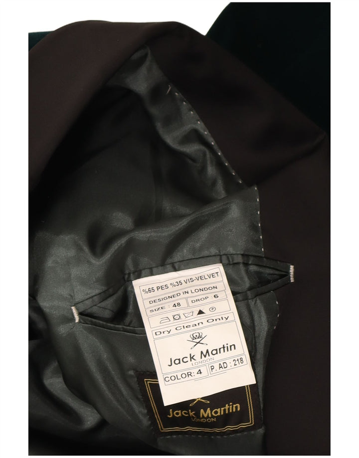 Jack Martin Mens 1 Button Velvet Blazer Jacket IT 48 Medium Green Polyester