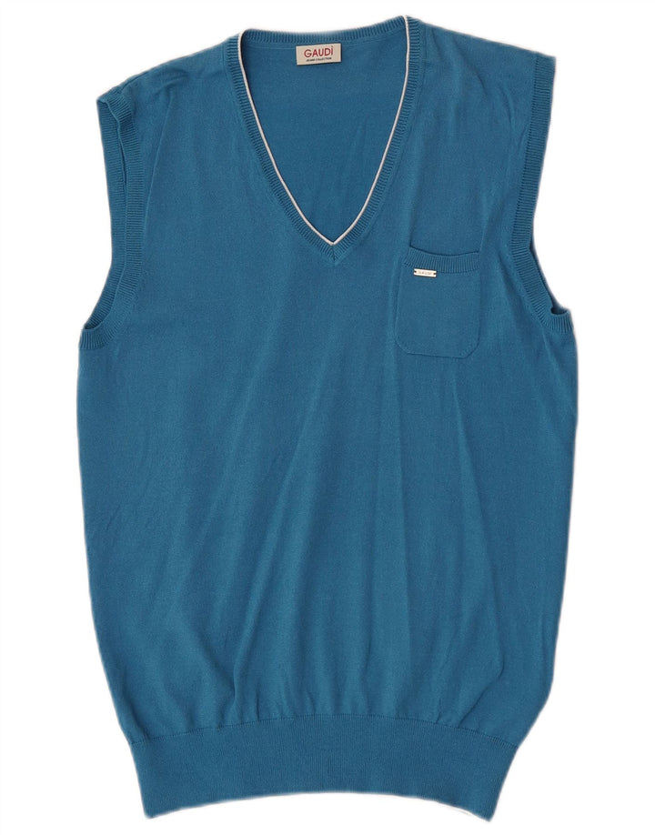 Gaudi Mens Vest Tank Top Medium Blue Viscose