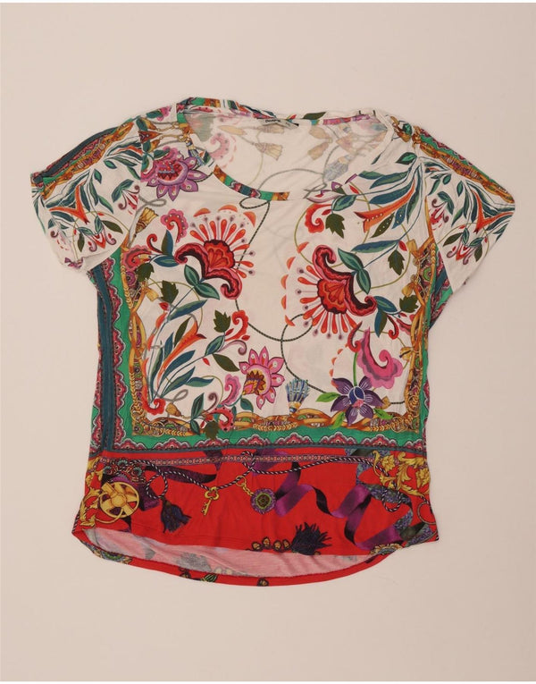 DESIGUAL Womens Graphic T-Shirt Top UK 20 2XL Multicoloured Floral Viscose