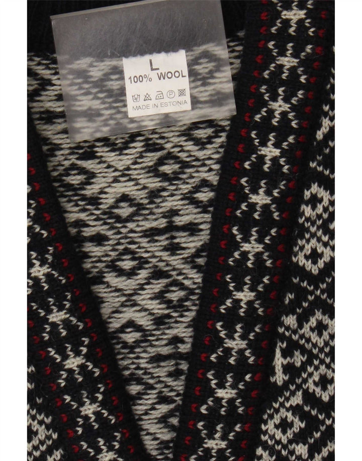Vintage Mens Waistcoat Large Navy Blue Geometric Wool