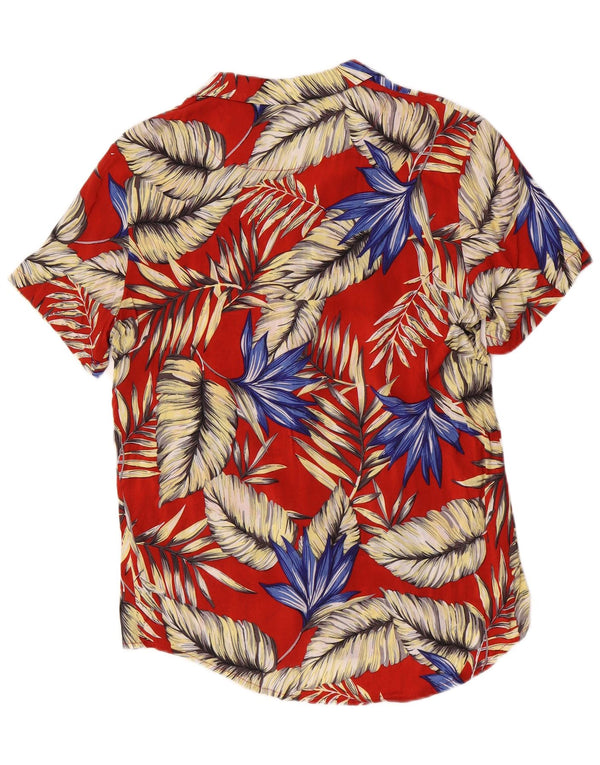 Vintage Mens Hawaiian Short Sleeve Shirt Large Red Floral Rayon