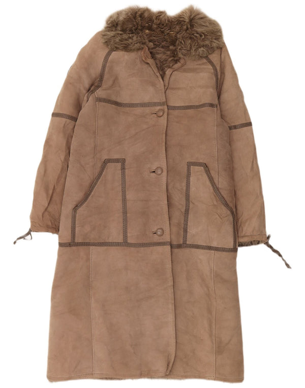 VINTAGE Womens Shearling Coat UK 14 Medium Beige