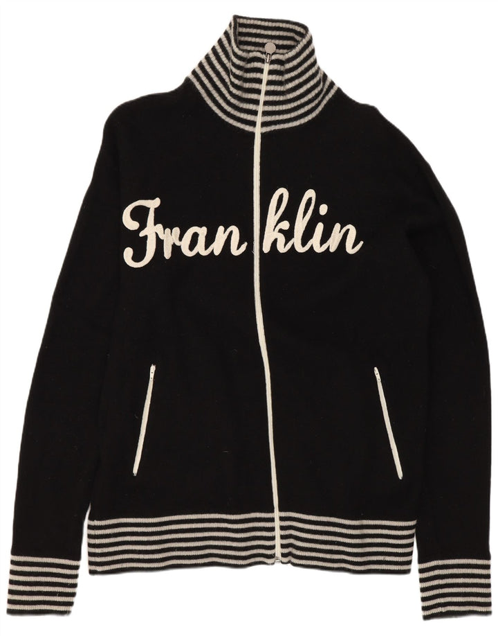 Franklin & Marshall Mens Graphic Cardigan Sweater Large Black Striped Wool