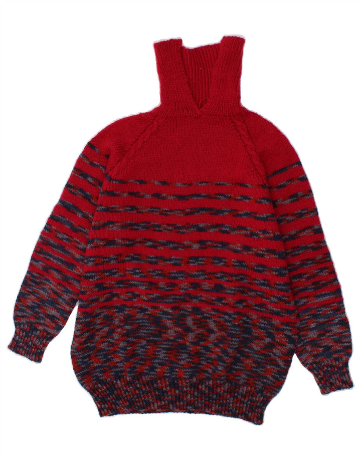 VINTAGE Womens Roll Neck Jumper Sweater UK 14 Medium Red Striped Vintage Vintage and Second-Hand Vintage from Messina Hembry 