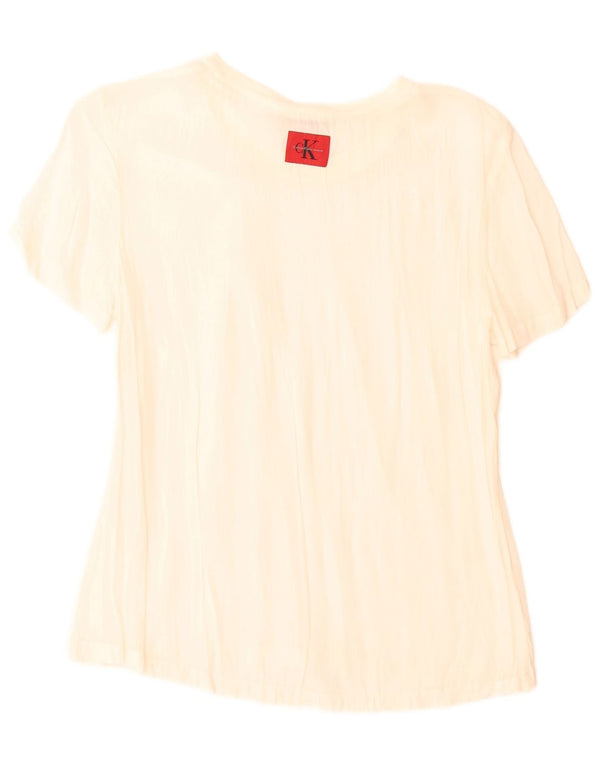 Calvin Klein Jeans Womens Blouse Top UK 10 Small Off White